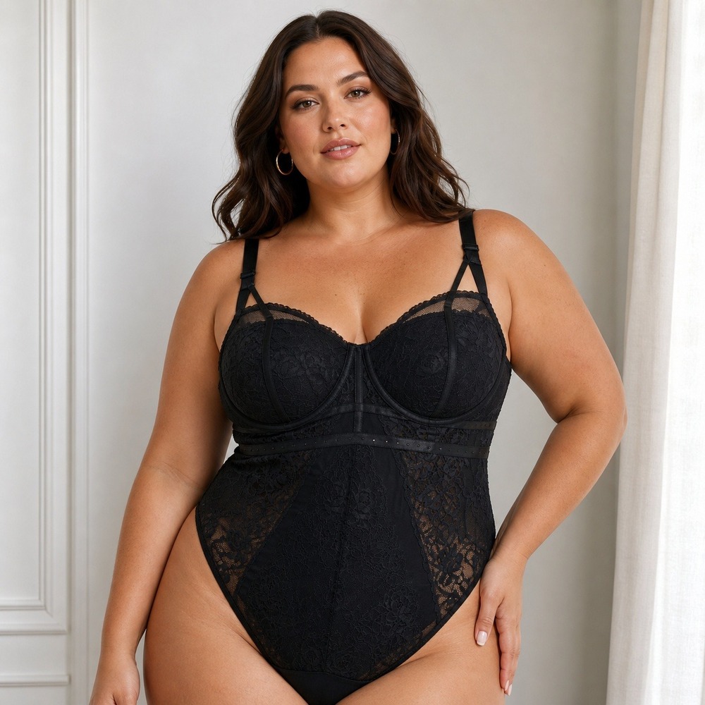 Torrid Curve Black Lace Underwire Bodysuit Womens Plus Size 1 1X 14 16
